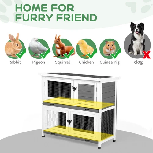 2 Story Solid Wood Rabbit Hutch Bunny Cage Rabbit House Guinea Pig Cage Pet - Picture 13 of 18