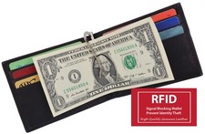 RFID Blocking Genuine Leather Money Clip Men's Bifold Wallet Card Holder