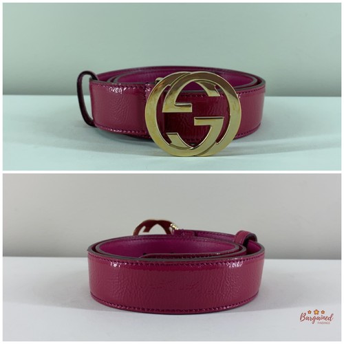 Authentic GUCCI Pink Rose Coated Calfskin Leather GG Interlocking Belt 75/30 - Picture 3 of 12