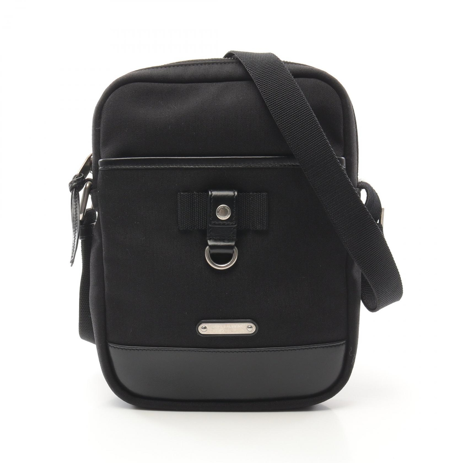 Borsa a tracolla SAINT LAURENT PARIS Rivington 482777 tela pelle nera usata uomo