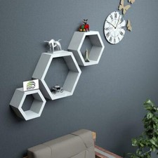 Hexagon wall shelf, Set of 3 Floating Hexagon wall Shelf White