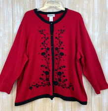 SERENGETI VINTAGE Floral Embroidered Beaded Red Cardigan Sweater 2XL See Pics