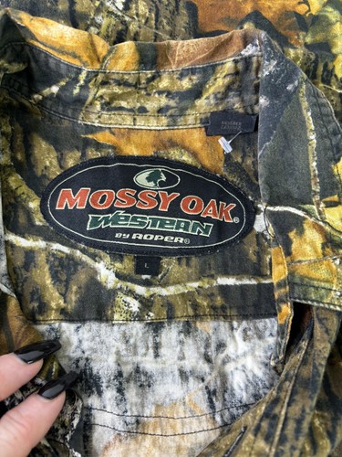 Mossy Oak Western Large Sleeveless Break Up Camo 100% Cotton Hunting Shirt EUC - Picture 6 of 7