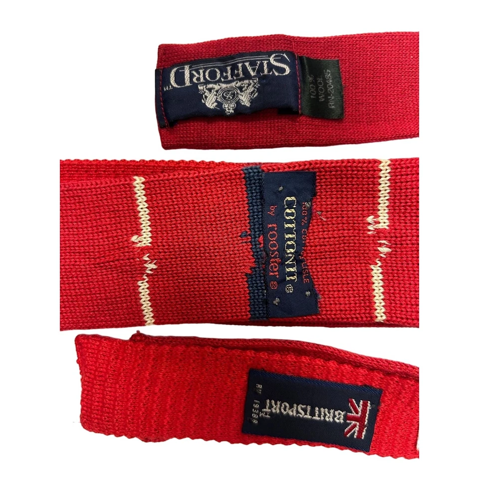 3 Corbatas De Colección Años 80 Rojo Tejido Lana Algodón LoT CUADRADAS Parte Inferior EnD Estrechas DELINGADAS Foto 2 de 2
