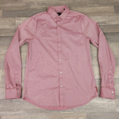 Armani Exchange Shirt Mens Medium Slim Fit  Red Striped Snap Front Long Sleeve - Picture 1 of 14