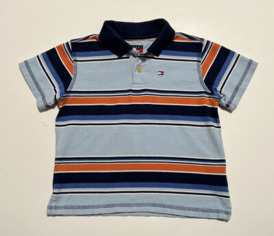 TOMMY HILFIGER Size 3/3T Blue Orange Polo Shirt Striped Knit Logo