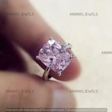 3 CT Cushion Cut Lab-Created Pink Sapphire Engagement Ring 925 Sterling Silver
