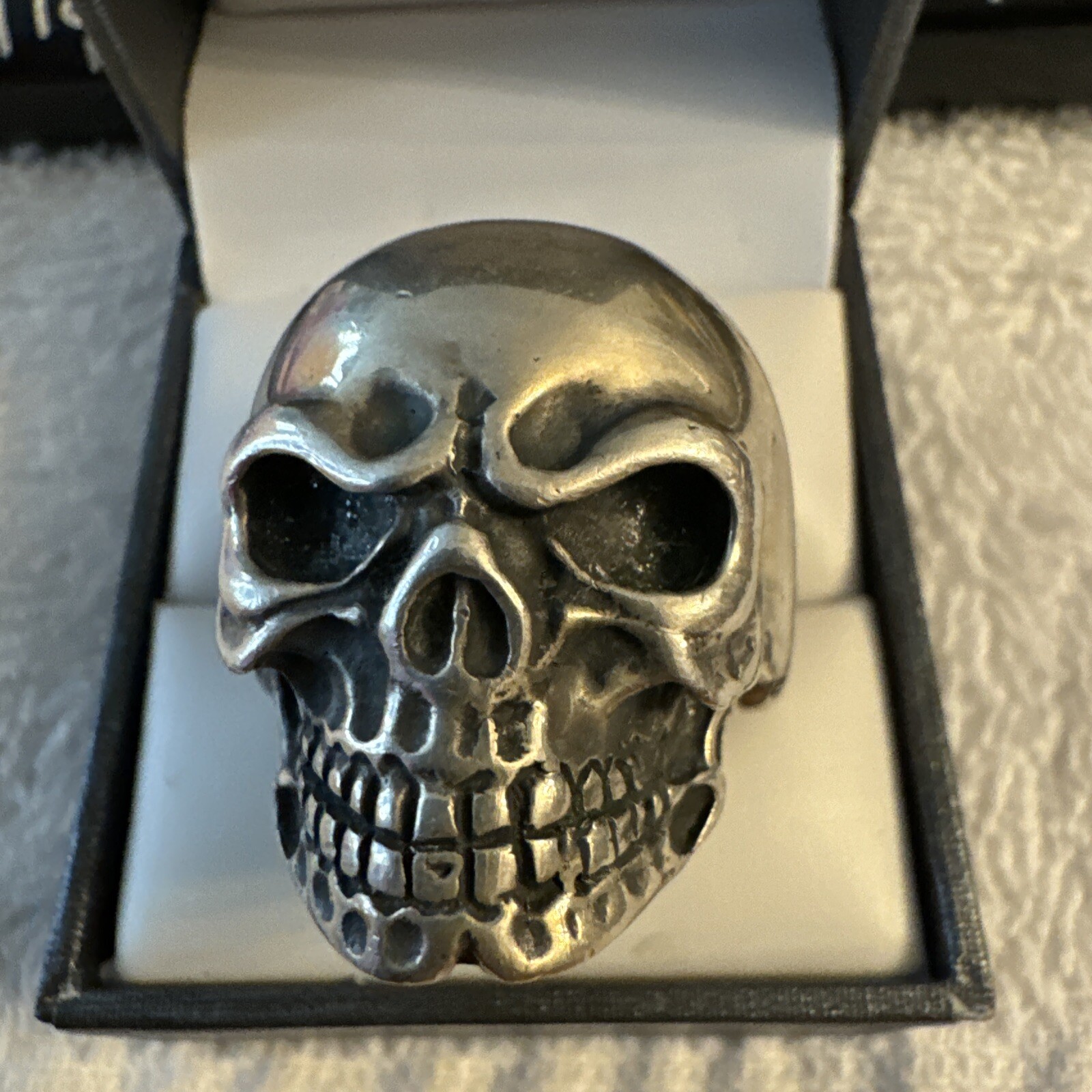 Solid Sterling Silver Skull Ring (lSIZE 12) Rock … - image 1