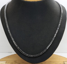 Unisex 3MM 17 Ct Natural Black Diamond Tennis Necklace 22" 925 Sterling Silver