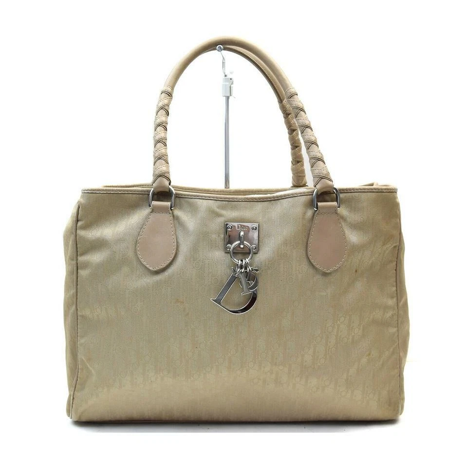 Sac fourre tout à poignée tressée Christian Dior monogramme beige 863203