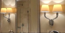 Savoy Hotel London pair of twin arm fluted nickel bathroom bedroom wall lights