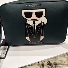 NWT KARL LAGERFELD Paris Hunter Green Crossbody Bag Illustration Patch