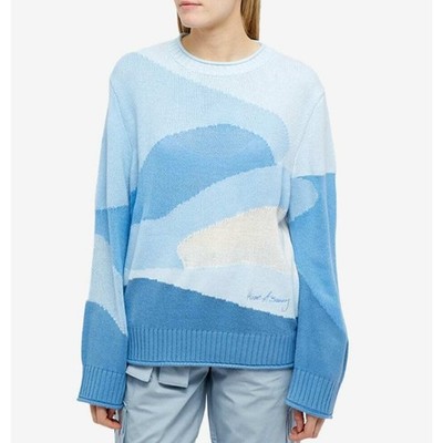 House of Sunny Kelly Landscape Sweater Abstract Wave Knit 70s Boho, Size S