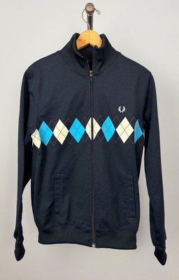 Fred Perry Sportswear Mens Size S Navy Blue Argyle Pattern Track Jacket