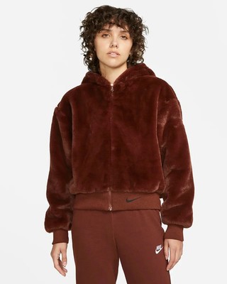 Nike Essentials Faux Fur Damen Jacke Kapuze DD5116-273 Hoodie Teddyfell Neu S