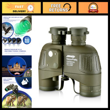 10x50 Waterproof Marine Binoculars with Rangefinder Compass, BAK4 Prism, FMC Len