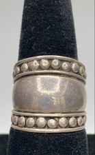925 Sterling Silver Beaded Edges Domed Band Ring 5.4g