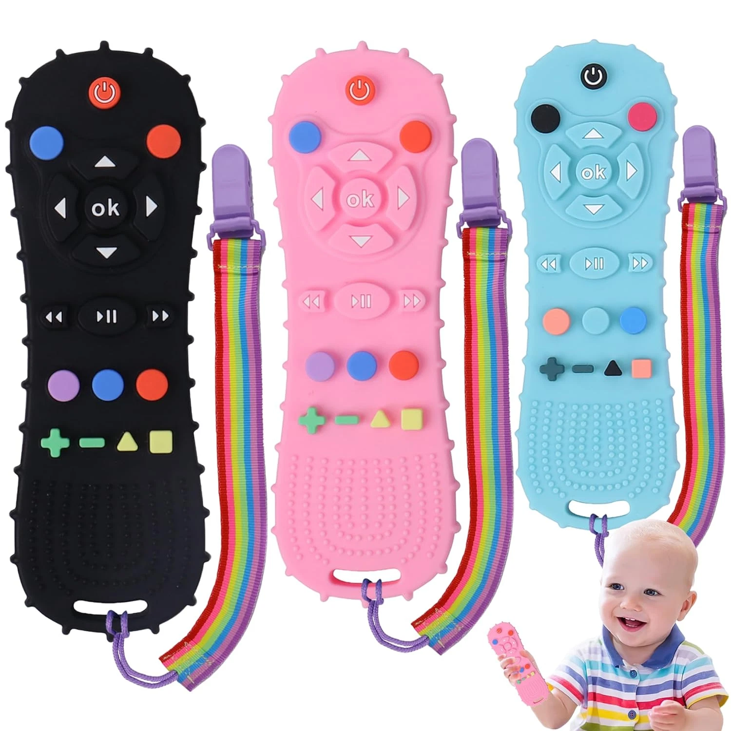 3 Pack Silicone Baby Remote Teether Chew Toy for Infant TV Teething Remote Contr
Opens in a new wind