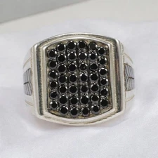 Black Onyx Round Cut Gemstone With 925 Sterling Silver Ring For Men's #753 #