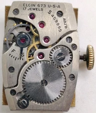 Vintage Elgin Cal. 673 17 jewel watch movement For Repair 