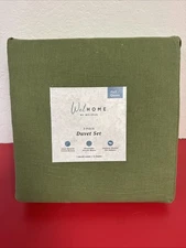 Wel Home By Welspun 3 Piece Duvet Set  Full/ Queen Size Linen Blend Olive New