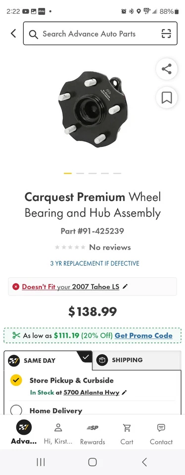 Conjunto de buje de rueda Carquest Premium 91-425239 nuevo Toyota Highlander 2015 Foto 2 de 4