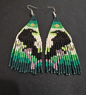 Bird Handmade Seed Bead Fringe Earrings - Long Tassel Beaded Jewelry for Women