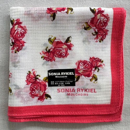 Vintage White Cotton Womens Handkerchief Pink Rose Floral Print Cute Hanky 18"~G