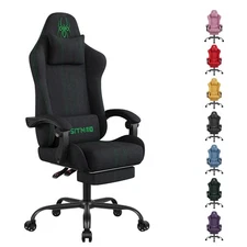 Fabric Gaming Chair with Footrest-Breathable Computer Chair with Headrest Lumbar