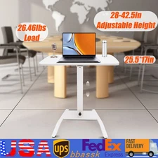 Adjustable 10°-30° Rolling Podium Desk Standing Lifting Computer  Desk White