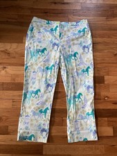 Vtg White Label Lilly Pulitzer Monkey Horse Race Equestrian Capri Pants Size 10