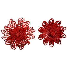 Antique Red Celluloid Art Deco Filigree Flower Pair Brooches Vintage Statement