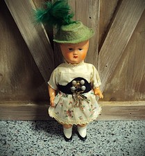 M.W. Germany Vintage Rare Celluloid Handmade Austrian German Boy Girl Doll, 6.5"