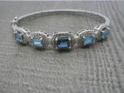 Gorgeous 925 Sterling Silver Natural Blue Topaz 7" Bangle Bracelet,18g