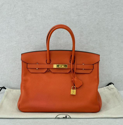 Hermès Birkin 35 Handbag Classic Orange Togo Gold Hardware Auth-