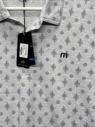 Travis Mathew Polo Shirt Mens 2XL Gray Atole All Over Print Performance - Picture 2 of 10