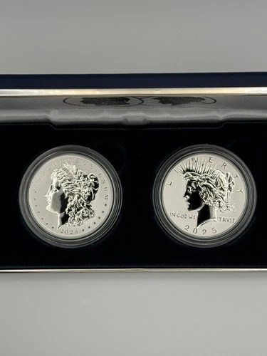 🦅2025 S Reverse Proof $1 Morgan and Peace Silver Dollar 2pc Set Box ,OGP & COA