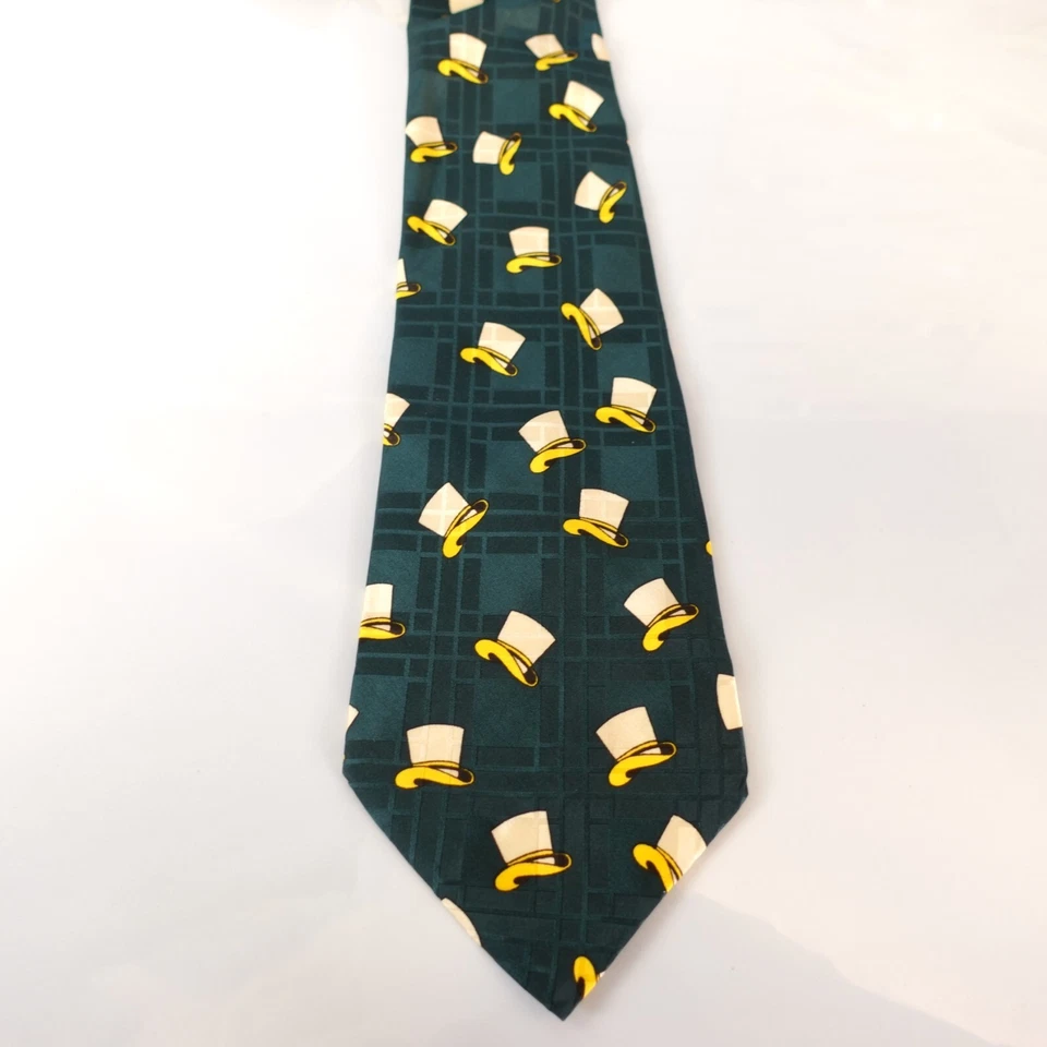 西装礼服领带男式绿色黄色帽子图案经典正式异想天开的乐趣 — 第 2/4 张图片