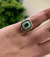 2Ct Oval Cut Simulated Green Emerald Wedding Band Ring In 14k Yellow Gold Plated