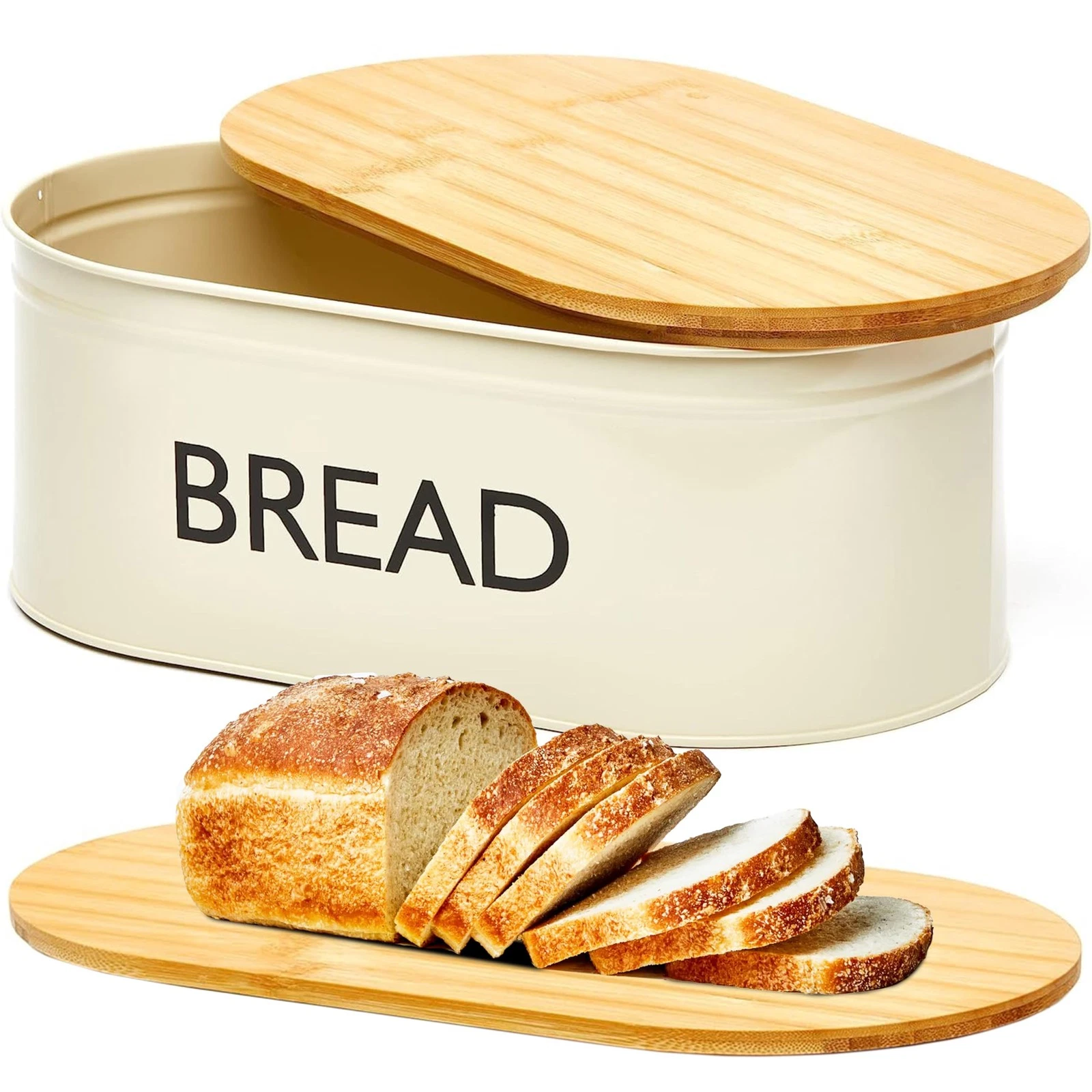 Premium Metal Bread Box with Bamboo Lid Large Bread Bin Storage Container And...