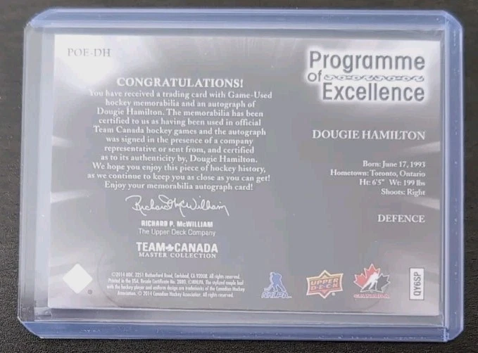 Dougie Hamilton 2015 Upper Deck Team Canada 24/25 Quad Patch Auto - Image 2 of 3