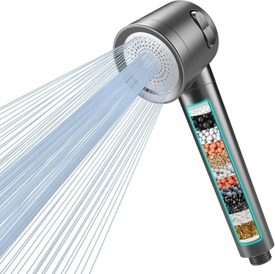 MEKO Hard Water Filter Shower Head 3 Modes 15 Stage High Pressure & 1.5m Hose Massage
