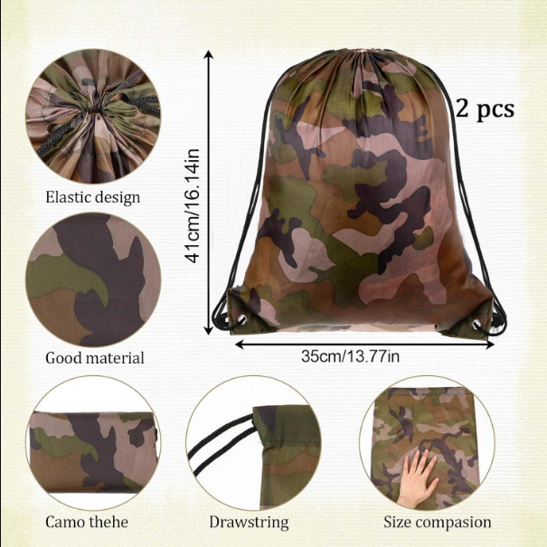 2PCS Camo Bag Drawstring Backpack Draw String 13.8 × 16.5 Inch....