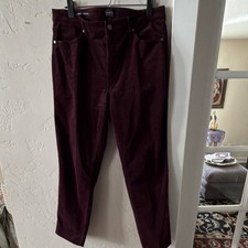 Talbots Burgundy Corduroy Straight Leg Pants Flat Front Button & Zip Pockets