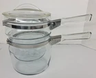 Pyrex Vintage Flameware Glass Double Boiler with Insert and Lid