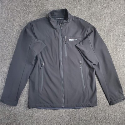 Marmot Tempo Jacket Mens Sz Large Black Softshell Full Zip Polartec Fleece Lined