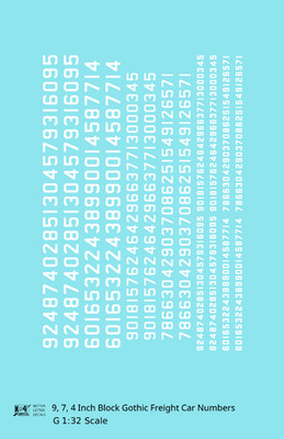 K4 G 1:32 Scale Decals Block Gothic Freight Car Numbers White 9 7 & 4'' Renumber