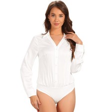 INSPIRE CHIC Women's Business Button Down One-piece Collared Long Sleeve