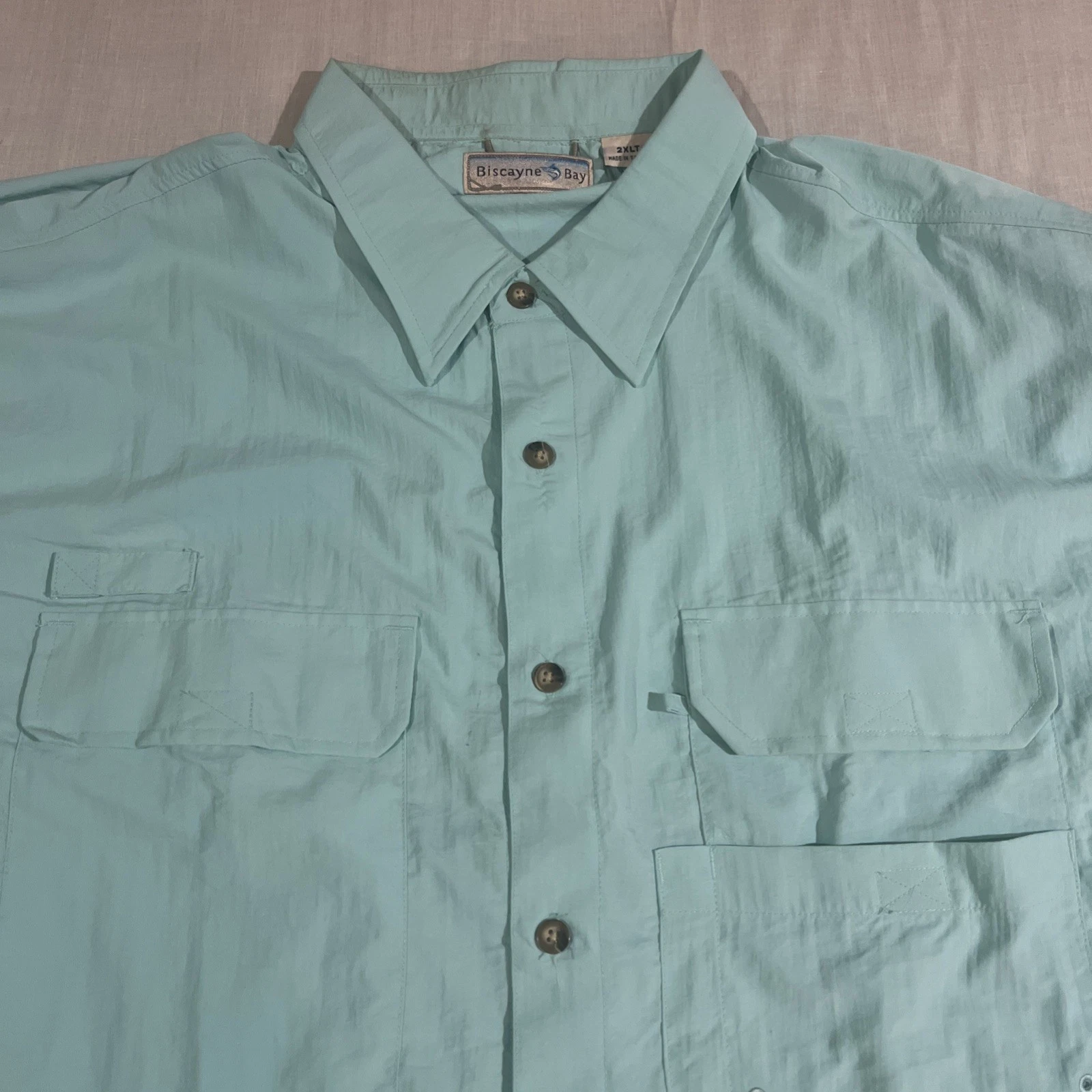 Biscayne Bay Mens 2xlt Vented Fishing Shirt Aqua Long Sleeve Nwot REDUCED S&H