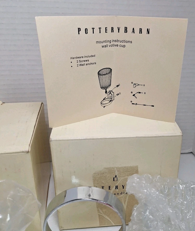 Aplique de pared cromado plateado Pottery Barn portavasos de vidrio votivo x2 con herrajes  Foto 3 de 4